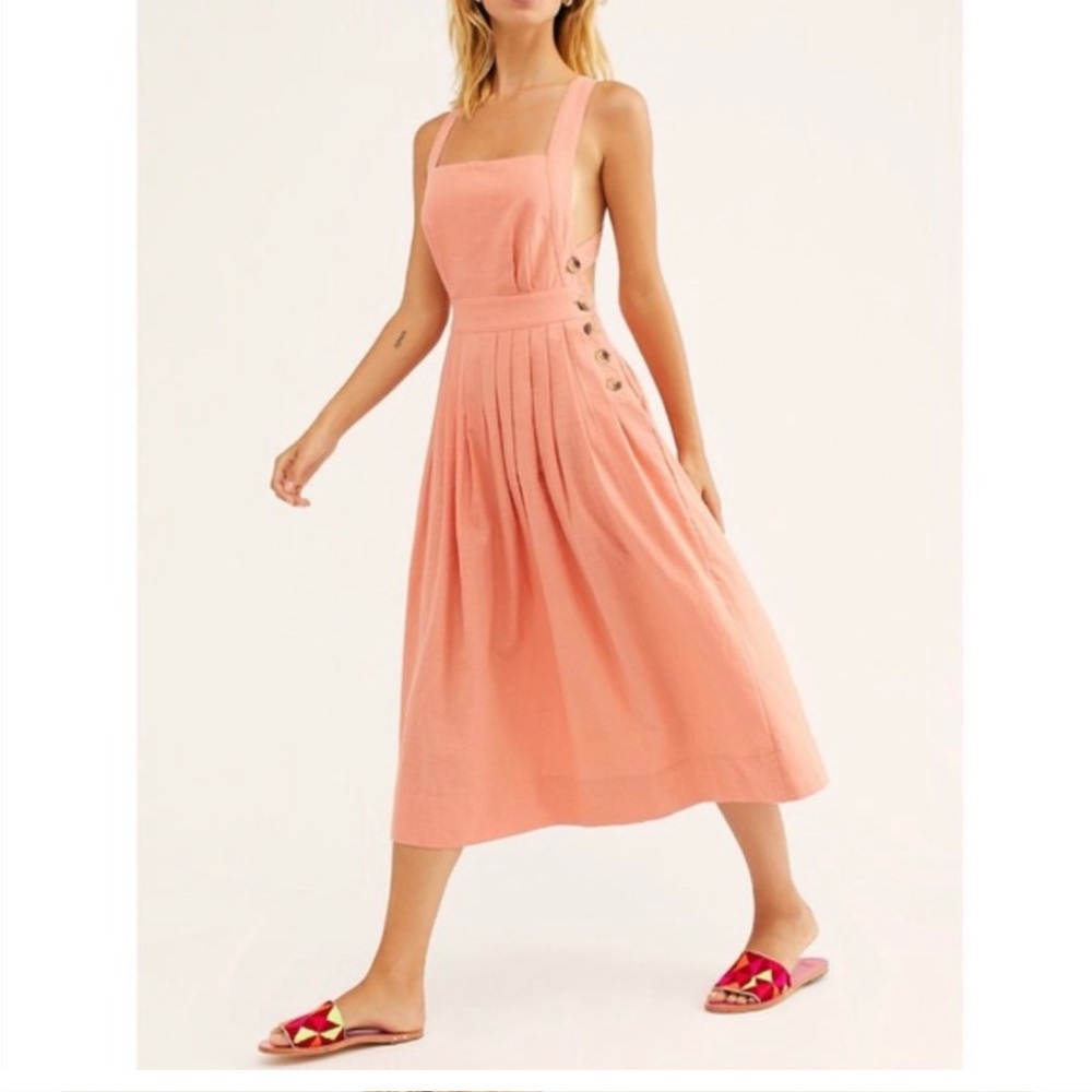 Free People Lula Apron/Pinafore Midi Dress 10 Pink/Peach